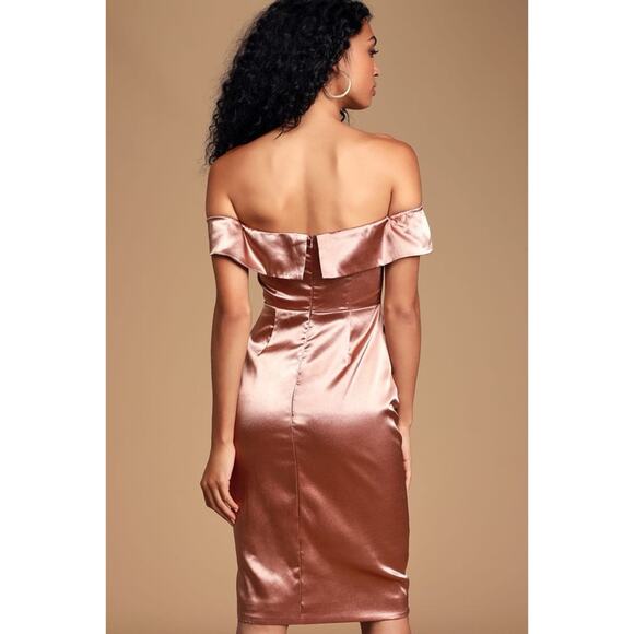 NWT Lulus Paparazzi Shot Satin Off-Shoulder Midi Dress in Mauve sz M - Picture 2 of 8